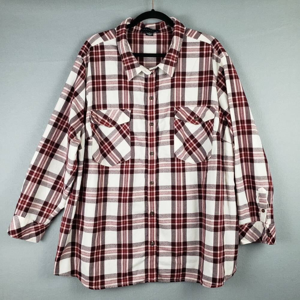 Sanctuary Women's Size‎ 3X Plaid Boyfriend Shirt Red White Checkered Button Down